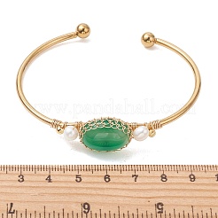 Wire Wrapped Natural Agate Cuff Bangles&nbsp;BJEW-TA00742-01