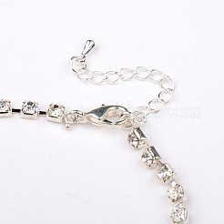 Silver Color Plated Brass Rhinestone Cup Chain Ankle&nbsp;AJEW-AN00026