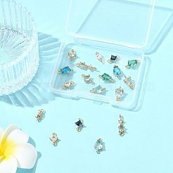 18Pcs 9 Styles Brass Pave Transparent Glass Links/Connectors&nbsp;GLAA-FS0002-34