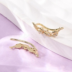 Brass Pave Cubic Zirconia Stud Crawler Earrings&nbsp;KK-CBAA351-20G-01