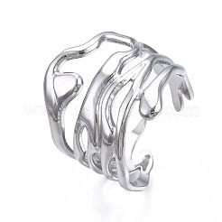 Non-Tarnish 304 Stainless Steel Wave Open Cuff Ring&nbsp;RJEW-T023-31P