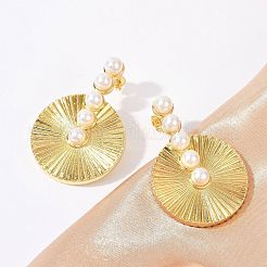 Flat Round Brass Stud Earrings&nbsp;KK-U058-60G
