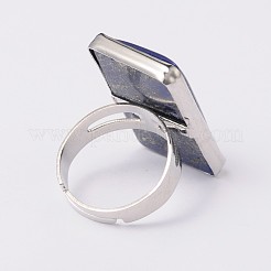 Adjustable Rectangle Dyed Lapis Lazuli Brass Rings&nbsp;RJEW-N024-01