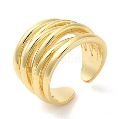 Rack Plating Brass Multi Line Open Cuff Ring for Women&nbsp;RJEW-A016-04G