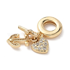 Brass Micro Pave Clear Cubic Zirconia European Dangle Charms&nbsp;KK-D502-04G