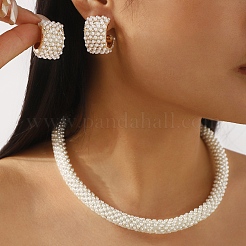 Alloy & Crystal Rhinestone & Plastic Pearl Necklaces & Stud Earrings Sets&nbsp;FS-WGF3D0B-02