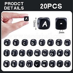 20Pcs Black Cube Letter Silicone Beads 12x12x12mm Square Dice Alphabet Beads with 2mm Hole Spacer Loose Letter Beads for Bracelet Necklace Jewelry Making&nbsp;JX433J