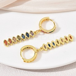 Brass Pave Cubic Zirconia Hoop Dangle Earrings&nbsp;KK-CBAD9DF-02G-A