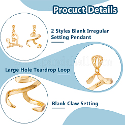 2Pcs 2 Styles Brass Pendant Cabochon Settings&nbsp;KK-HS0001-20G