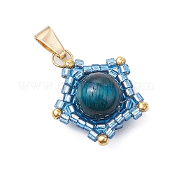 Natural Tiger Eye(Dyed & Heated) & Handmade Glass Seed Beaded Star Pendants&nbsp;PALLOY-MZ00490-01