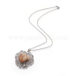 Natural Picture Jasper Heart Pendant Necklaces&nbsp;NJEW-XCP0001-48