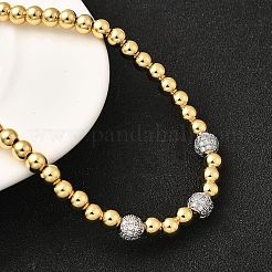 Brass Micro Pave Clear Cubic Zirconia Round Beaded Necklaces for Women&nbsp;NJEW-K392-17G