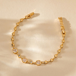 Brass Pave Clear Cubic Zirconia Link Chain Bracelets for Women&nbsp;FS-WG70203-01