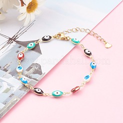 Brass Enamel Evil Eye Link Chain Bracelets & Necklaces Jewelry Sets&nbsp;SJEW-JS01185