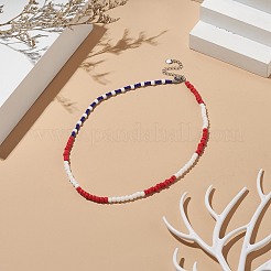 Independence Day Glass Beaded Necklace with 304 Stainless Steel Clasp for Women&nbsp;NJEW-TA00064