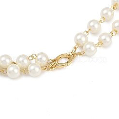 Glass Pearl Round Beads with Zinc Alloy Enamel Pink and Black Flower Double Layered Necklaces for Women&nbsp;NJEW-JN05352