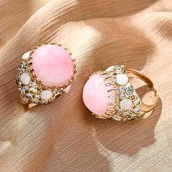 Half Round Natural Gemstone Cubic Zirconia Cuff Rings&nbsp;RJEW-M076-01G
