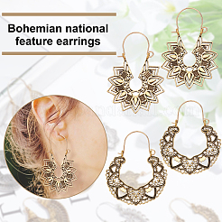 12 Pairs 12 Style Bohemia Hollow Out Heart & Flower & Teardrop & Flat Round Alloy Hoop Earrings&nbsp;EJEW-AN0003-37