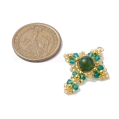 Natural Malaysia Jade(Dyed) & Glass & Brass Beaded Pendants&nbsp;PALLOY-MZ00266-04