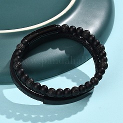 Natural Lava Rock & Glass Round Beaded Bracelets&nbsp;BJEW-G732-02A
