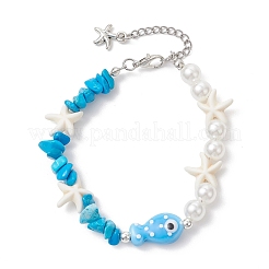 Handmade Porcelain & Synthetic Turquoise & ABS Plastic Imitation Pearl Beaded Bracelets for Women&nbsp;BJEW-JB13061