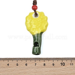 Adjustable Sunflower Porcelain Whistle Pendant Waxed Cord Necklaces for Women&nbsp;LS-FB-CBA68CE-01B