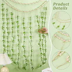 Wooden Beaded Garland with Artificial Eucalyptus for Boho Bedroom Wall Hanging Decoration&nbsp;DIY-WH0888-426