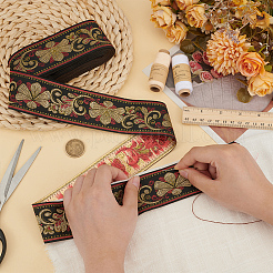 National Style Polyester Jacquard Flower Ribbon for Garment Accessories&nbsp;OCOR-WH0097-41