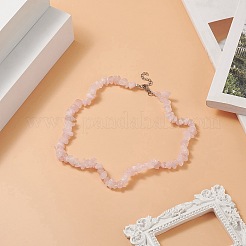 Natural Rose Quartz Chip Beaded Necklaces with 304 Stainless Steel Lobster Claw Clasp & Chain Extender&nbsp;NJEW-JN04225-01