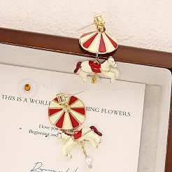 Carousel Brass Enamel Dangle Stud Earrings&nbsp;FS-WGBCA8C-01