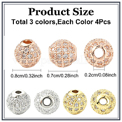 12Pcs 3 Colors Brass Cubic Zirconia Beads&nbsp;ZIRC-YW0001-25