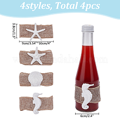 4Pcs 4 Styles Starfish Shell Shape Sea Horse Burlap Napkin Rings with Resin&nbsp;HJEW-WR00031