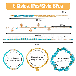 6Pcs 6 Style Alloy Flower Charm Bracelets Set&nbsp;BJEW-FI0001-79