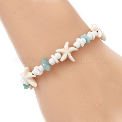 Natural Amazonite & White Shell & Synthetical Turquoise Beaded Adjustable Bracelets for Women Men&nbsp;BJEW-JB13835