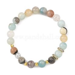 8.5MM Round Natural Flower Amazonite Beaded Stretch Bracelets with Brass Beads&nbsp;BJEW-JB14459