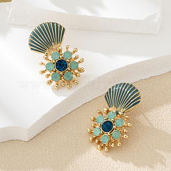 Zinc Alloy Enamel Flower with Shell Shape Dangle Stud Earrings&nbsp;FS-WGC0695-01