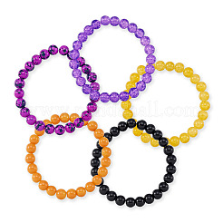 5 Colors Halloween Glass Beads Beaded Stretch Bracelet Sets&nbsp;BJEW-TAC0026