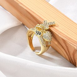 Rack Plating Brass Micro Pave Cubic Zirconia Cuff Rings for Women&nbsp;RJEW-M028-120G