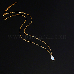 Opalite Teardrop Pendant Necklace with Stainless Steel Chains&nbsp;JD6752-1