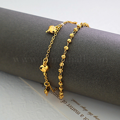 Vintage Beach Brass Heart Tassel Double Layer Chain Anklets for Women&nbsp;VK8892