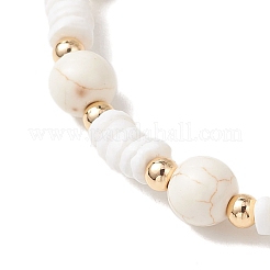 Dyed Synthetic Turquoise & Natural White Shell Beads Stretch Bracelets&nbsp;BJEW-JB13476