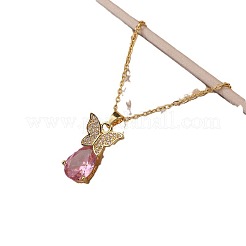 Butterfly & Teardrop 304 Stainless Steel Rhinestone Studs Earrings & Pendant Necklaces Sets for Women&nbsp;FS-WG8B01A-03