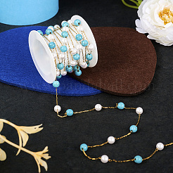 Synthetic Turquoise & Glass Round Bead Link Chains&nbsp;CHS-TA0001-49
