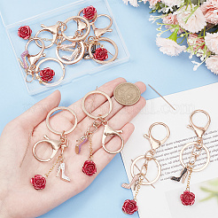 Plastic Rose with Alloy Enamel Rhinestone High-heeled Shoe Pendant Keychain&nbsp;KEYC-AB00022