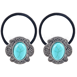 3Pcs Alloy & Resin Imitation Synthetic Turquoise Hair Ties&nbsp;OHAR-CY0001-10A