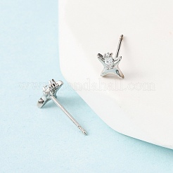 Brass Micro Pave Clear Cubic Zirconia Star Stud Earrings&nbsp;EJEW-L278-02P