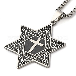 201 Stainless Steel Star of David with Cross Pendant Necklaces&nbsp;NJEW-S007-07P