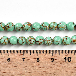 Synthetic Gold Line Turquoise Beads Strands&nbsp;G-A255-A03-02B