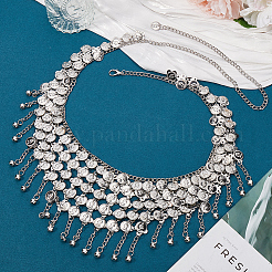 Alloy Multi Layers Flat Round Waist Belt with Curb Chains&nbsp;FIND-WH20010-06P