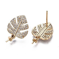 Brass Micro Pave Clear Cubic Zirconia Stud Earring Findings&nbsp;X-KK-Q764-033